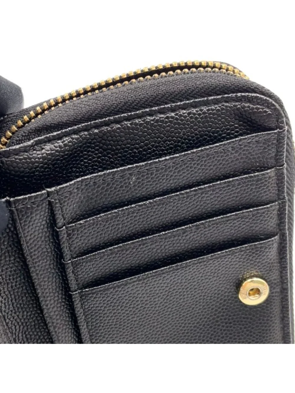 Saint Laurent Paris Monogram Compact Zip Around Leather Black Wallet Gold - Picture 9 of 15